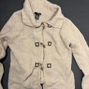 Girls Large Beige Knit Sweater – Toggle Button Front, Collared Cozy Fit